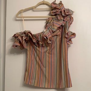 Petersyn One Shoulder Pastel Stripe Ruffle Top